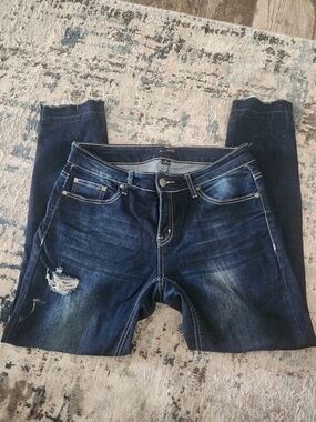 Dark Indigo Distressed Women’s Jeans - Classic Stretch Fit